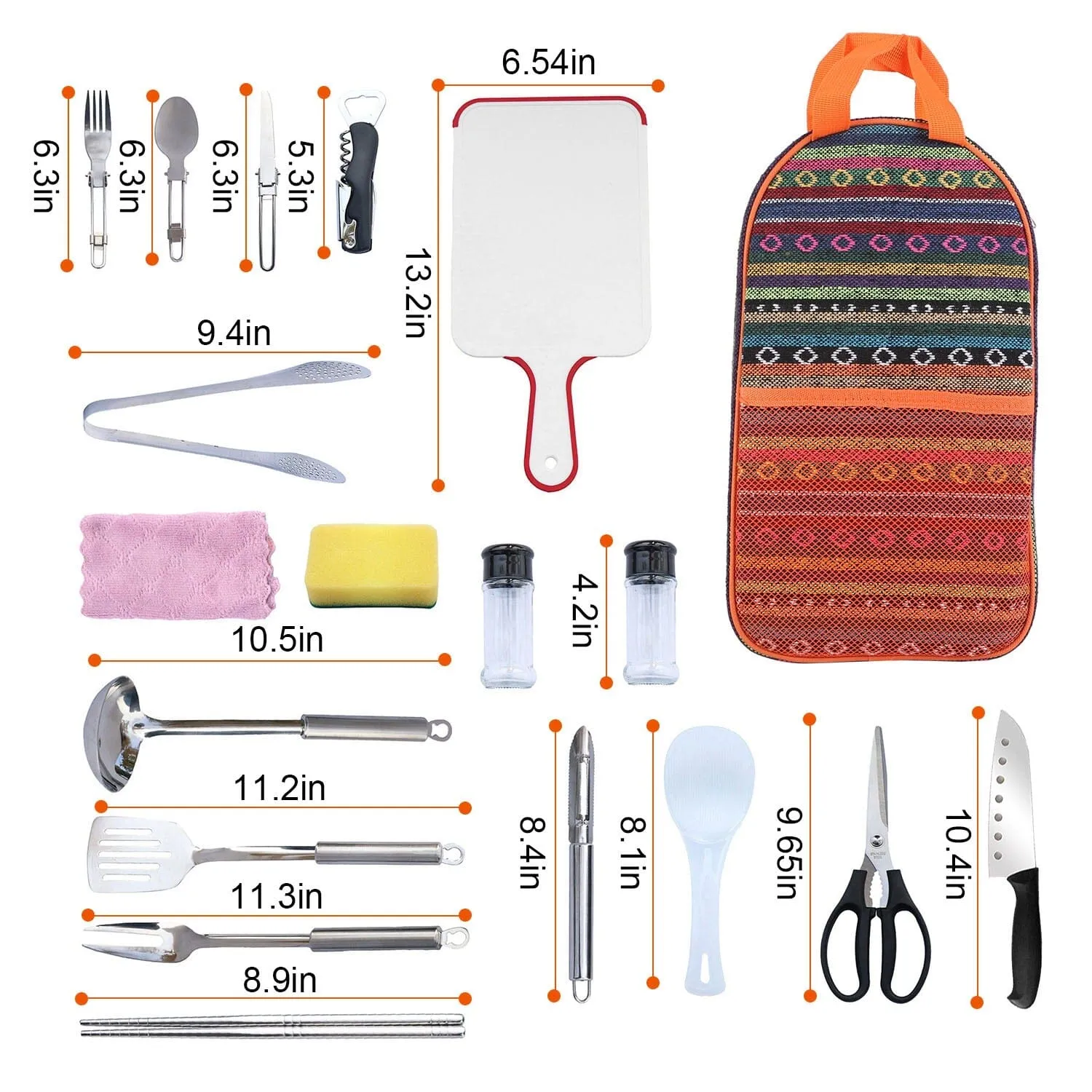 19-Piece: Camping Cooking Utensil Kit Portable Picnic Cookware