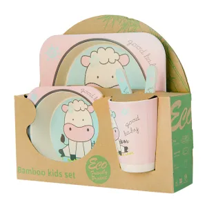 Cow Pink 5 Pcs Bamboo Fiber Dinner Set