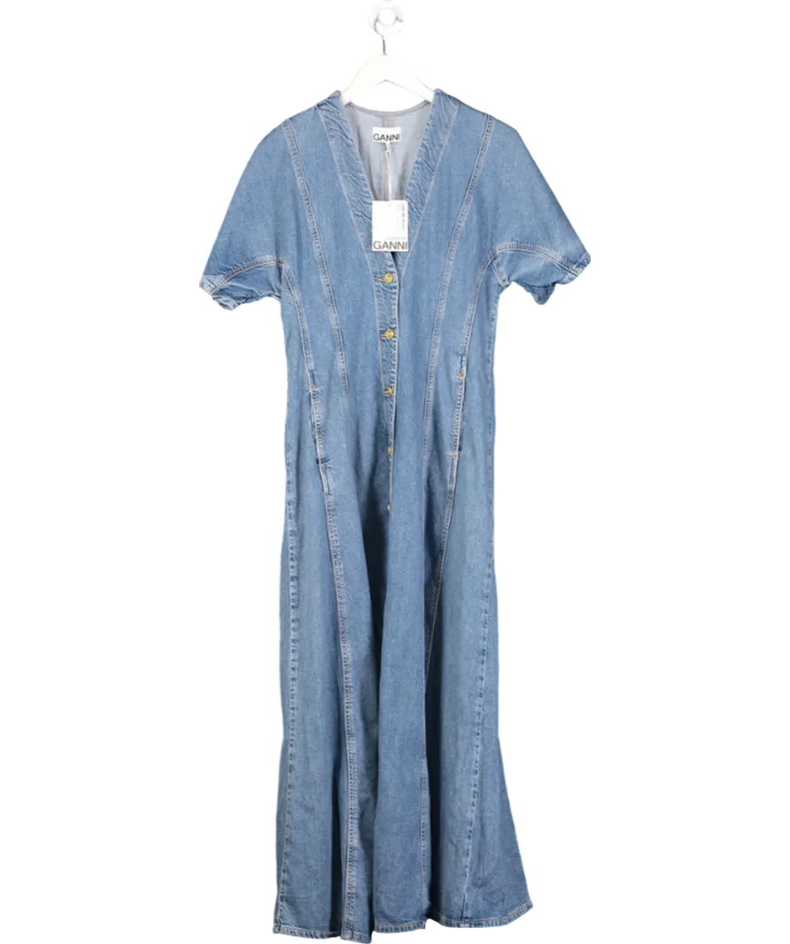 GANNI Blue Future Denim Maxi Dress UK 10