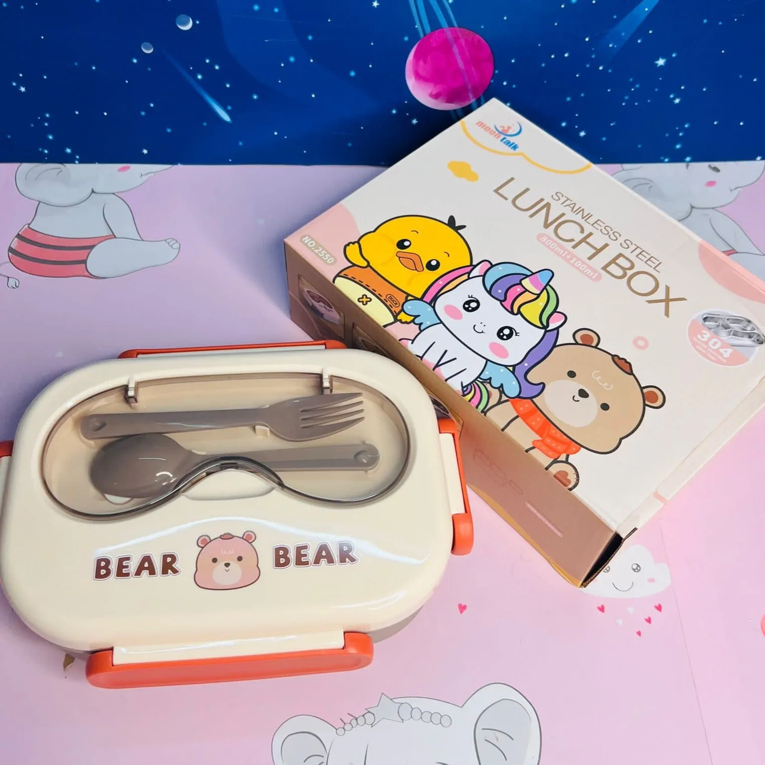 Kids Cartoon Design Stainless Steel Lunch Box With Spoons