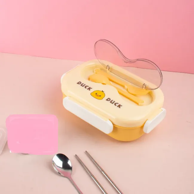Kids Cartoon Design Stainless Steel Lunch Box With Spoons