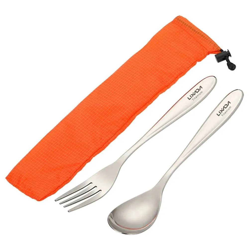 Lixada Lightweight Titanium Dinner Fork Spoon Polish Matt Flatware Cutlery for Outdoor Camping Hiking Backpacking Picnic Spork
