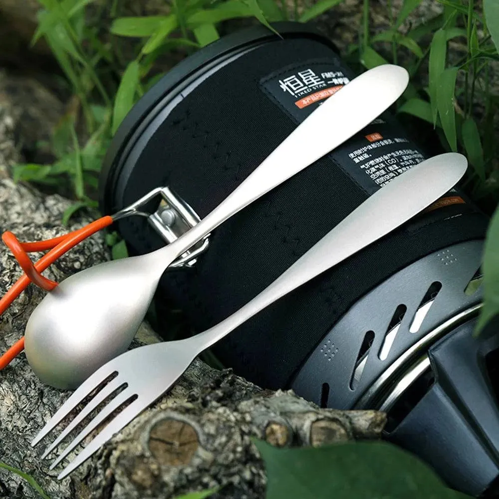 Lixada Lightweight Titanium Dinner Fork Spoon Polish Matt Flatware Cutlery for Outdoor Camping Hiking Backpacking Picnic Spork