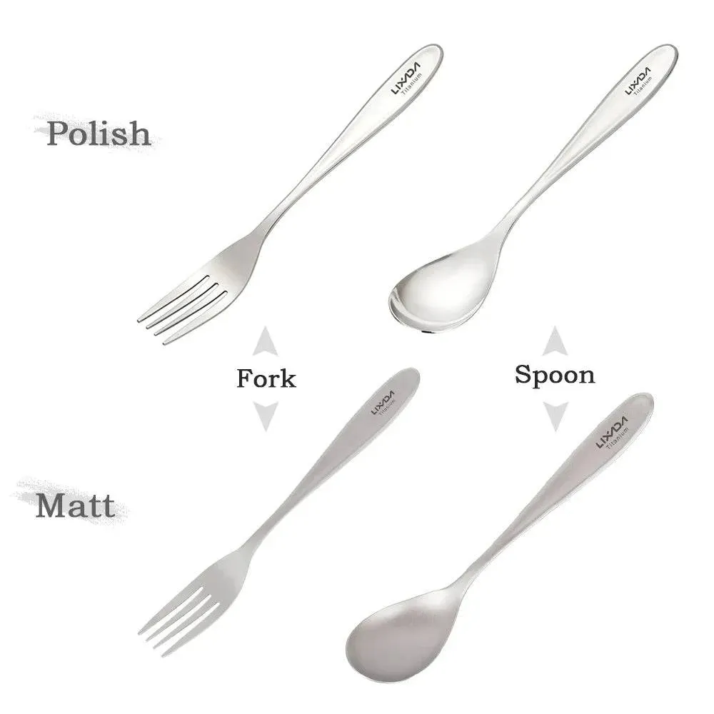 Lixada Lightweight Titanium Dinner Fork Spoon Polish Matt Flatware Cutlery for Outdoor Camping Hiking Backpacking Picnic Spork