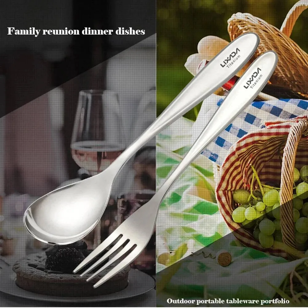 Lixada Lightweight Titanium Dinner Fork Spoon Polish Matt Flatware Cutlery for Outdoor Camping Hiking Backpacking Picnic Spork