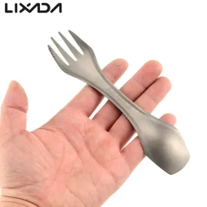 Lixada Titanium Fork Spoon Set 17cm Tea Coffee Spoons Cutlery Camping Spoon Fork Outdoor Tableware Hiking Picnic Travel Utensils