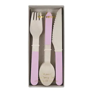 Pink Wooden Cutlery Set, 24 Count