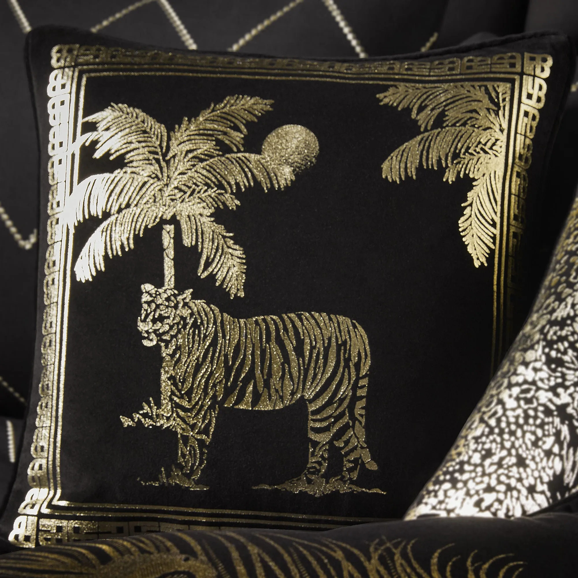 Tiger Tiger Cushion by Laurence Llewelyn-Bowen in Black 43 x 43cm
