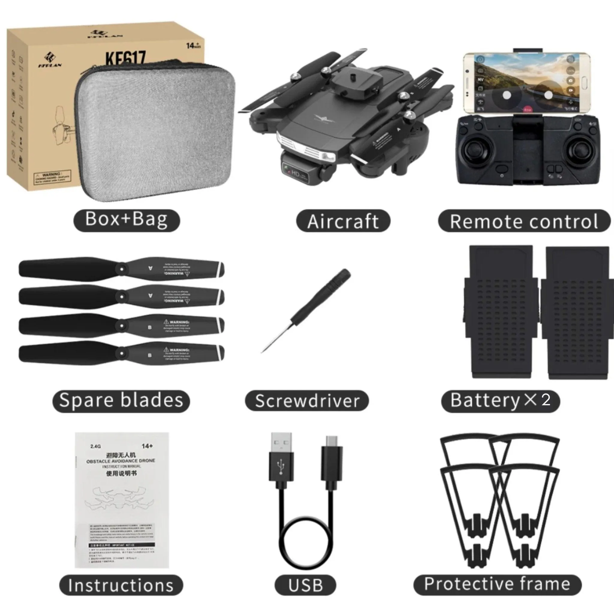 TUTT KF617 Mini Drone 4K Dual Camera Drone Infrared Obstacle Avoidance Optical Flow Foldable Quadcopter Height Hold Follow, Orbit, Waypoint Modes 2* Batteries