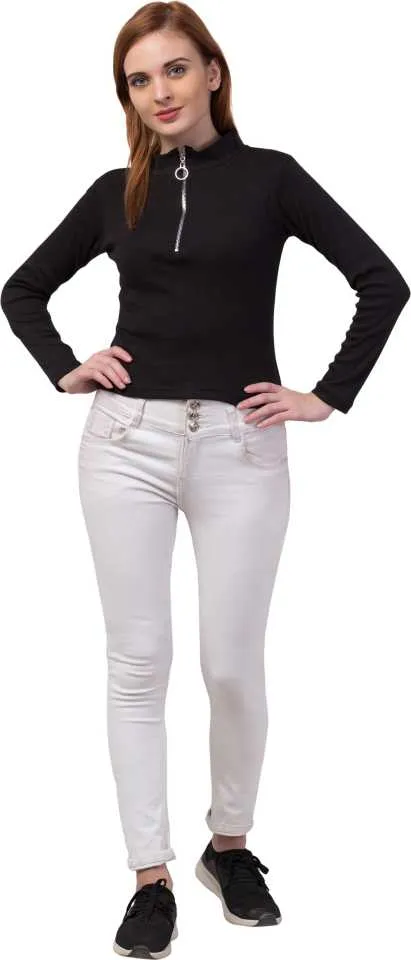Whitewhale Casual Regular Sleeves Solid Women Black Top