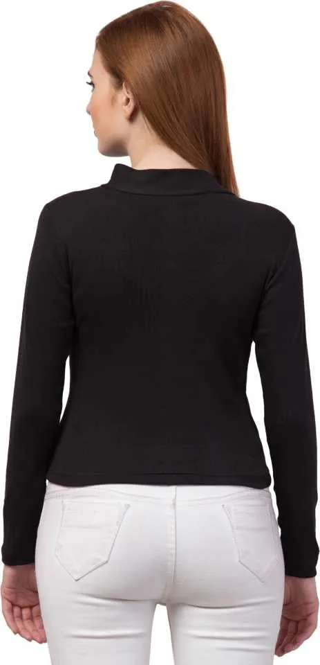 Whitewhale Casual Regular Sleeves Solid Women Black Top