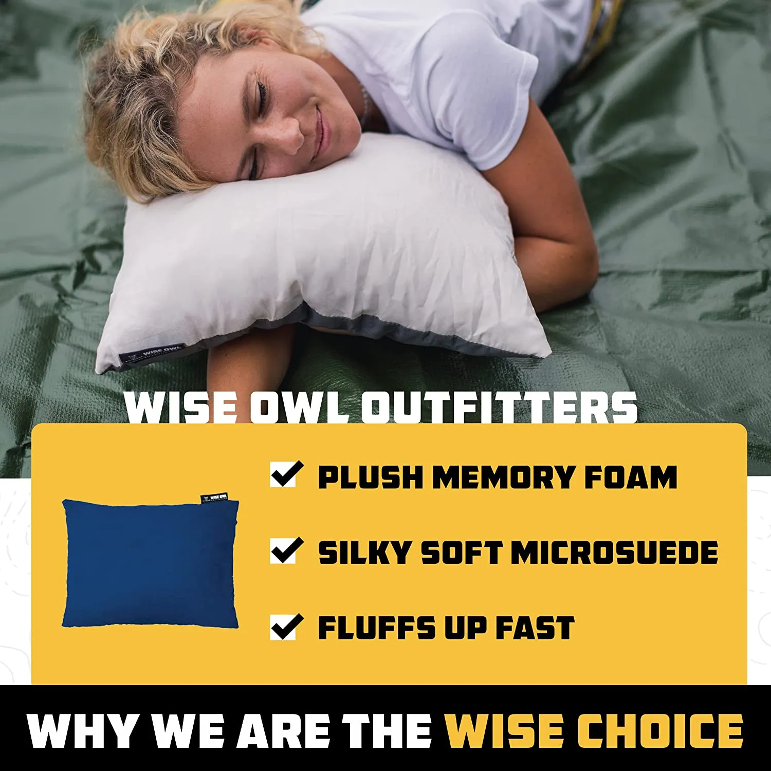 Wise Owl Outfitters Camping Pillow - Essential Camping Accessories, Backpacking Pillow for Sleeping and Traveling - Compressible Memory Foam Travel Pillow, Compact - Small/Medium