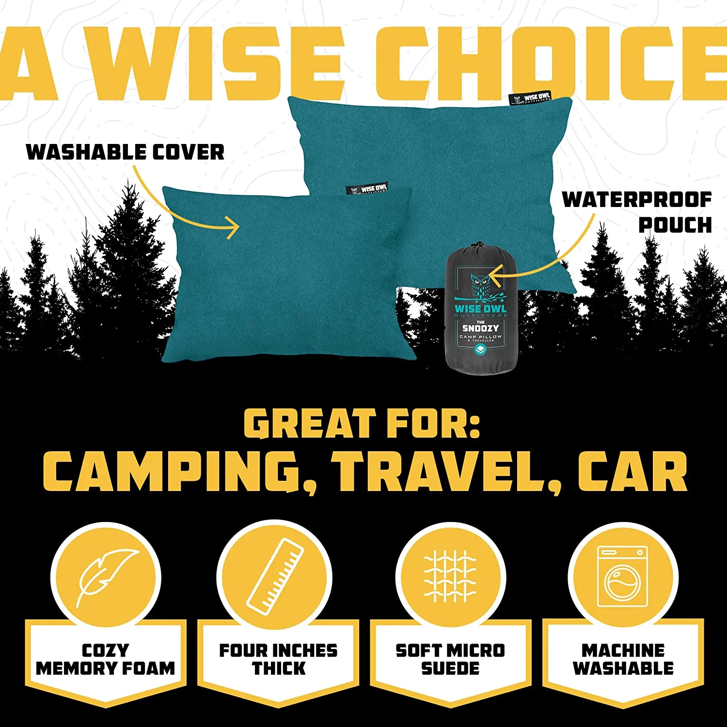 Wise Owl Outfitters Camping Pillow - Essential Camping Accessories, Backpacking Pillow for Sleeping and Traveling - Compressible Memory Foam Travel Pillow, Compact - Small/Medium